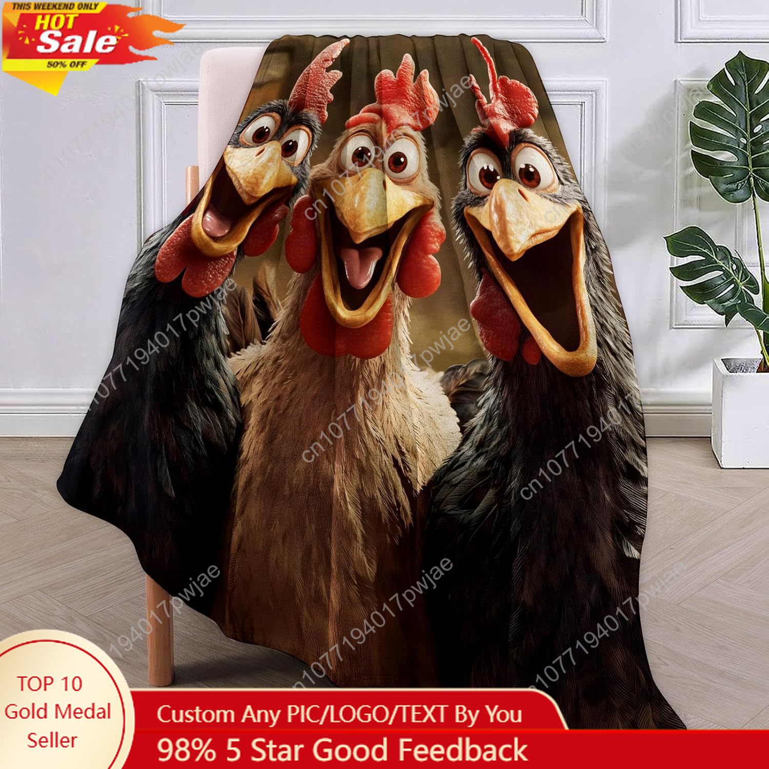 Home Textiles & Decorations - ของขวัญผ้าห่มไก่สำหรับผู้หญิง ผ้าห่มลายการ์ตูนไก่สามตัวที่มีความสุข ผ้าห่มผ้าสักหลาดนุ่ม อุ่น น้ำหนักเบา ผ้าห่มสั่งทำพิเศษ
