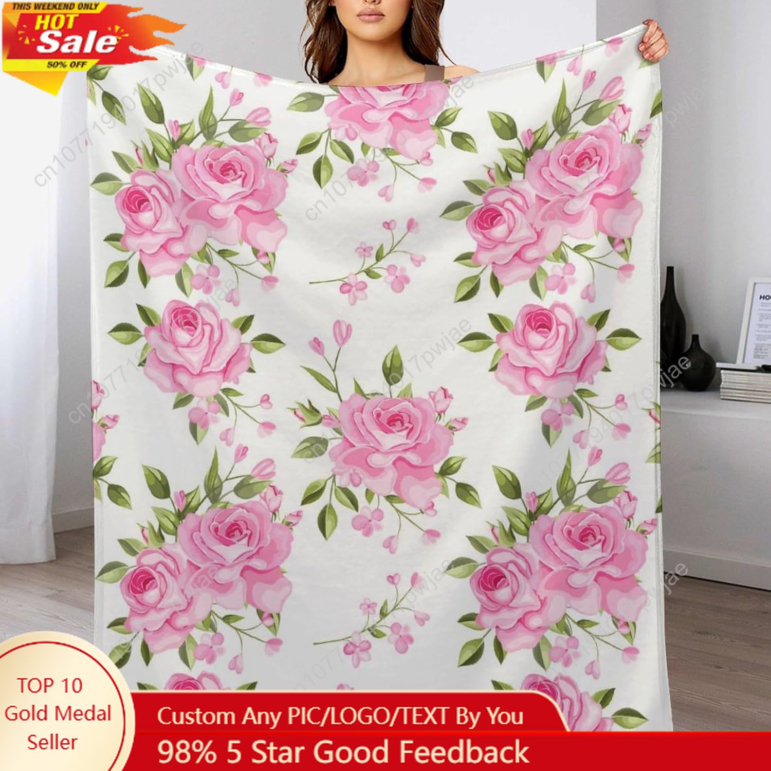 Home Textiles & Decorations - ผ้าห่มลายดอกไม้สีชมพู ของขวัญตกแต่งลายดอกไม้สำหรับผู้หญิงผู้ชาย ผ้าฟลีซเนื้อนุ่มพิเศษ ผ้าห่มนุ่มสบายหรูหรา น้ำหนักเบา สำหรับเตียง,โซฟา