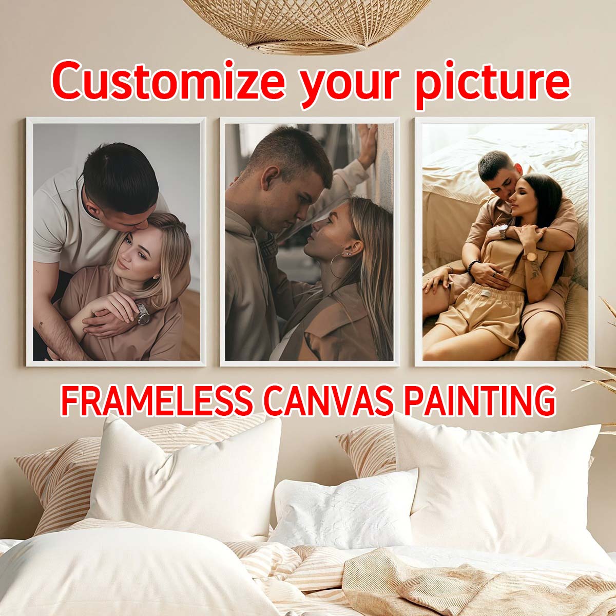 Home Textiles & Decorations - ภาพวาดสีน้ำมันแบบสามชิ้น - กรอบรูปไม้แบบกำหนดเอง 2 มิติ หรือโปสเตอร์ผ้าใบแบบไม่มีกรอบ
