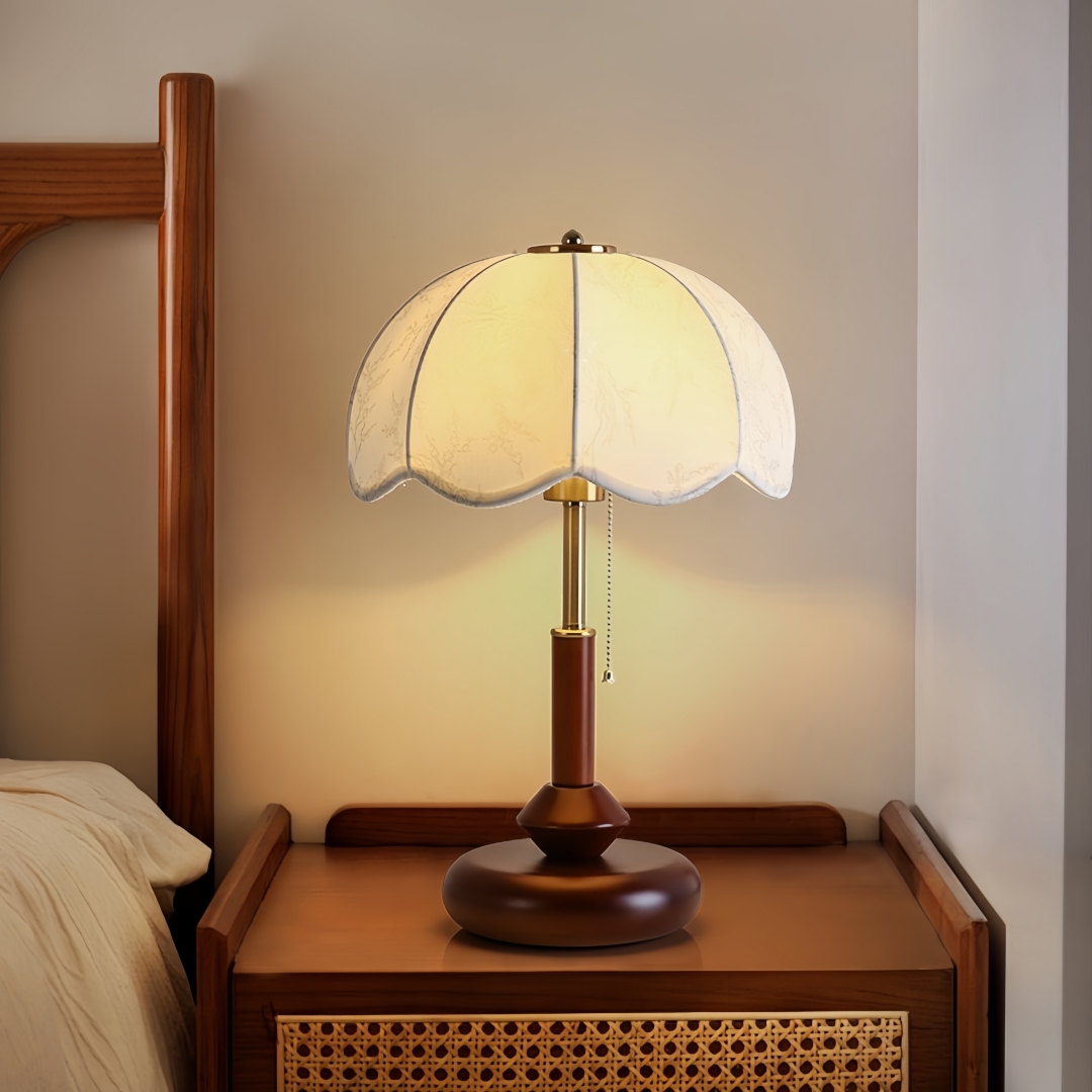 Home Textiles & Decorations - โคมไฟตั้งโต๊ะทรงโดมแบบวินเทจ สำหรับห้องนอน โต๊ะข้างเตียง ห้องทำงาน ทางเข้าบ้าน พร้อมสายดึงแบบเรโทร