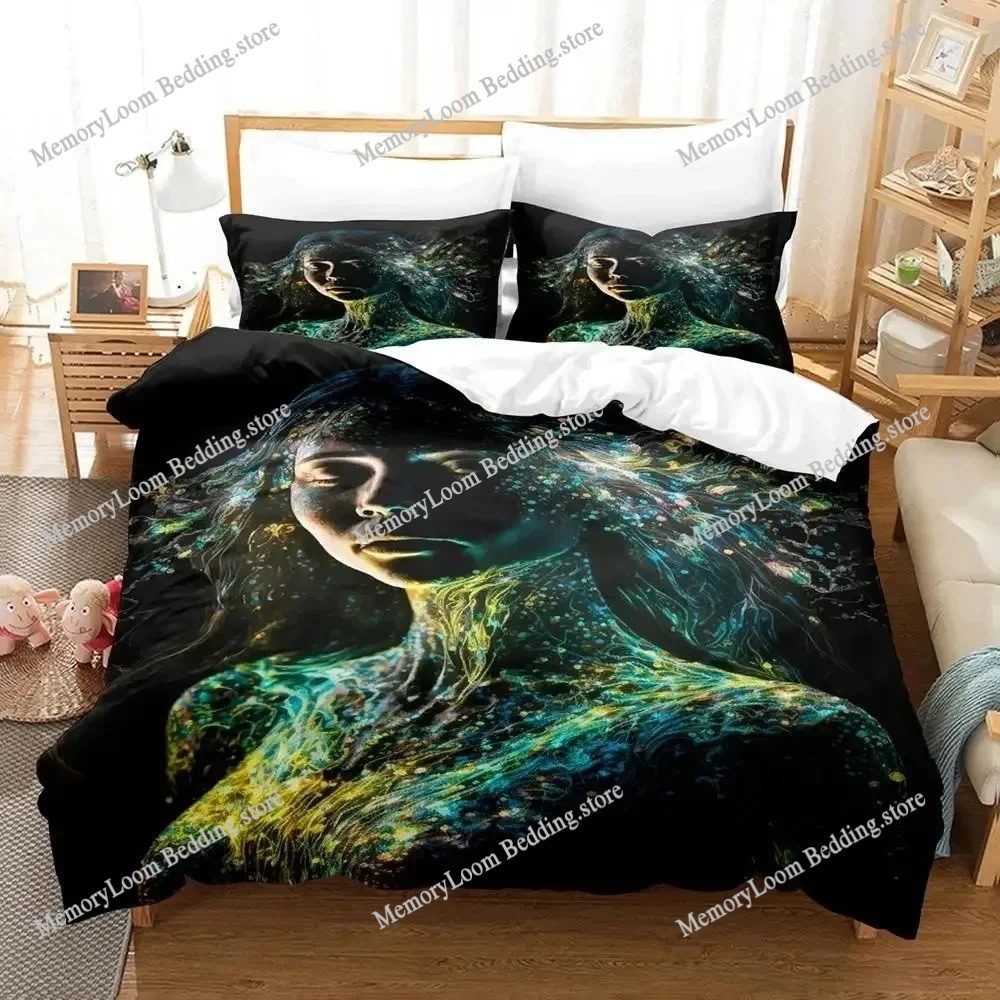 Home Textiles Trends - ชุดเครื่องนอนแฟชั่นทันสมัยลายแม่ธรณีเรืองแสงในที่มืด ขนาดเตียงเดี่ยว/คู่ ปลอกผ้านวมพิมพ์ลาย 3 มิติ ดีไซน์ทันสมัย