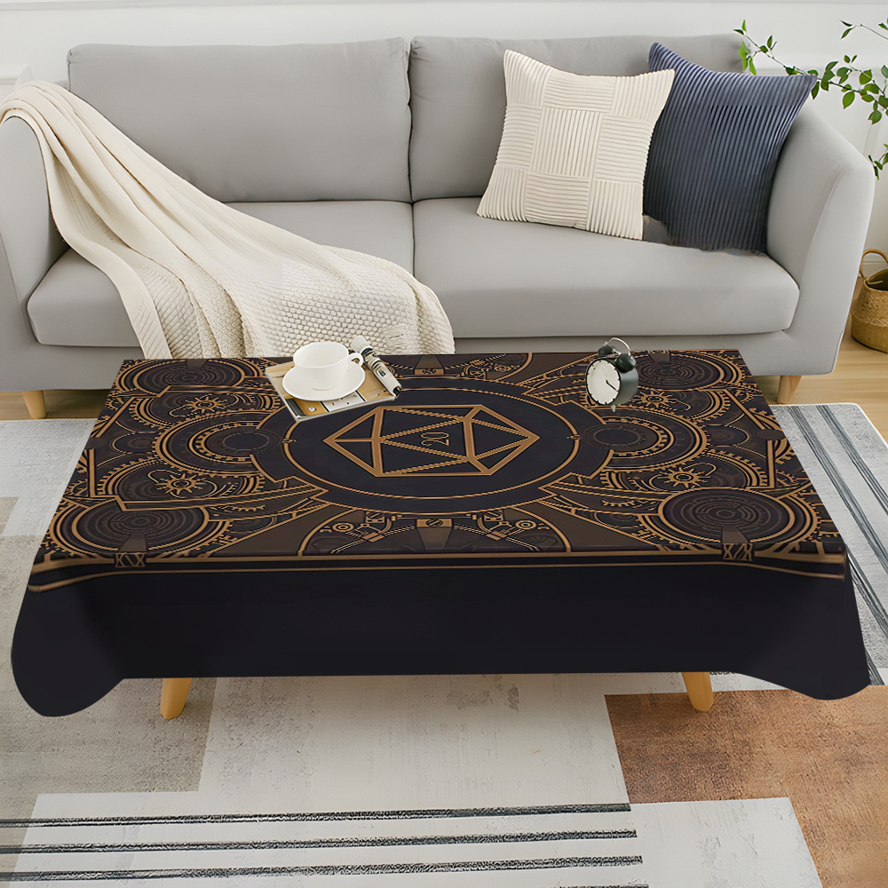 Home Textiles & Decorations - ผ้าปูโต๊ะลายเกียร์สีดำสีทองสไตล์สตีมพังค์ - ผ้าคลุมโต๊ะโพลีเอสเตอร์ทรงสี่เหลี่ยมสำหรับห้องรับประทานอาหาร งานปาร์ตี้ ตกแต่งบ้าน