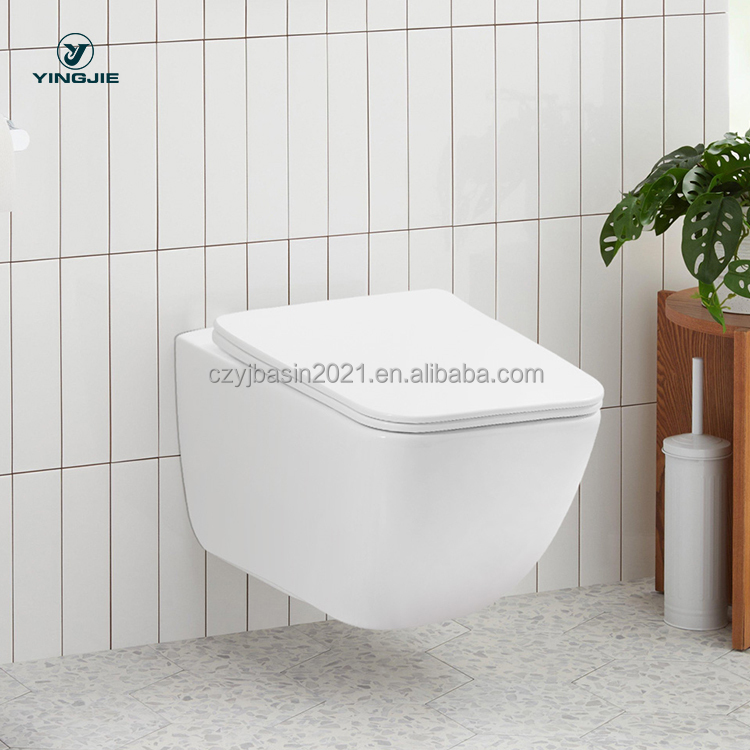 P & C Home Textiles Usa - โถสุขภัณฑ์แบบแขวนผนังพร้อมฝารองนั่ง วัสดุเซรามิก สำหรับห้องน้ำ