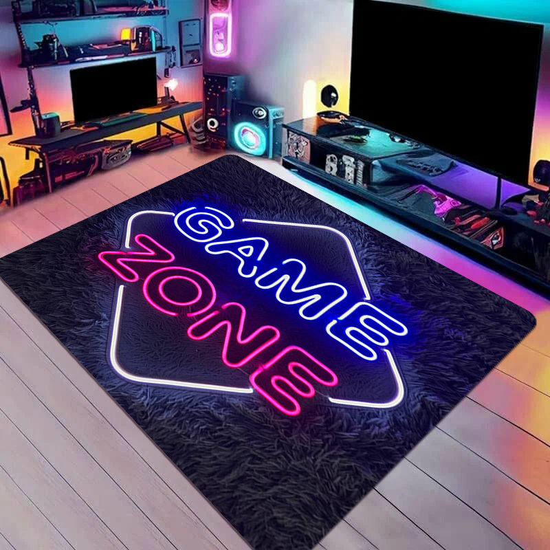 Home Textiles Rug - พรมปูพื้นลายเกมโซนนีออนเทียม กันลื่น ซักได้ ตกแต่งห้องเกม ห้องนอน ของขวัญสุดเท่สำหรับเกมเมอร์