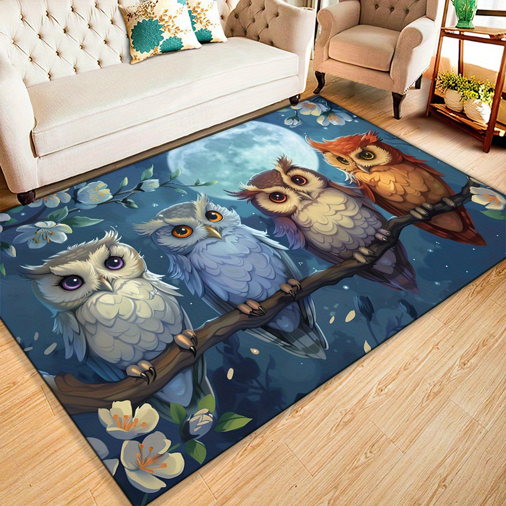 Home Textiles Rug - พรมลายมูนไลท์อูลส์: พรมพื้นที่พิมพ์ลายที่สะดวกสบาย ของขวัญที่สมบูรณ์แบบสำหรับครอบครัวและเพื่อนๆ พรมตกแต่งโรงแรมที่สวยงาม