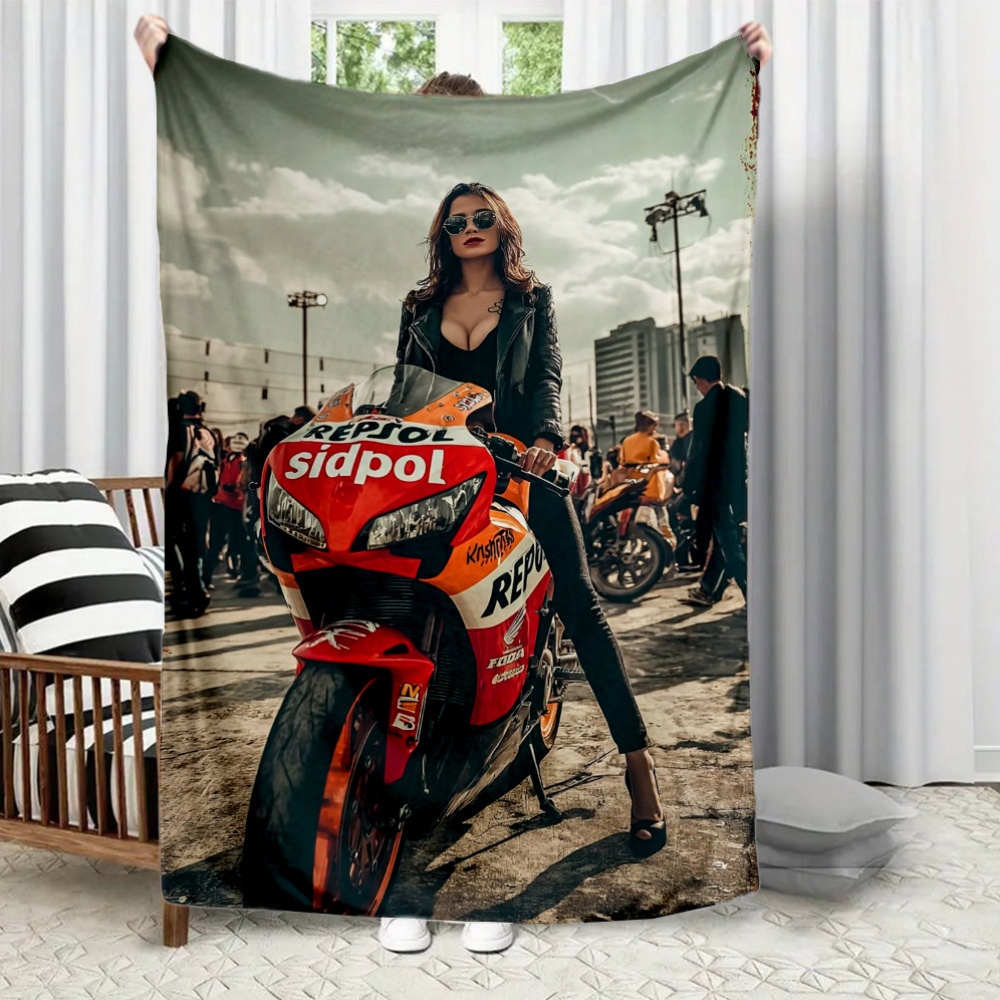 Home Textiles Trends - ผ้าห่มพิมพ์ลายแฟลนเนลสไตล์เทรนด์มอเตอร์ไซค์ที่สวยงาม เหมาะสำหรับทุกฤดูกาล เหมาะสำหรับห้องนั่งเล่น โซฟาสำนักงาน การเดินทาง