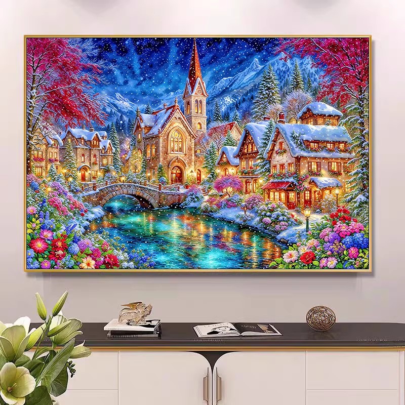 Home Textiles Discount - ชุดปักครอสติชลายปักคริสตจักรฤดูหนาว 9ct 100x75 ซม. ชุดงานฝีมือตกแต่งบ้าน 4