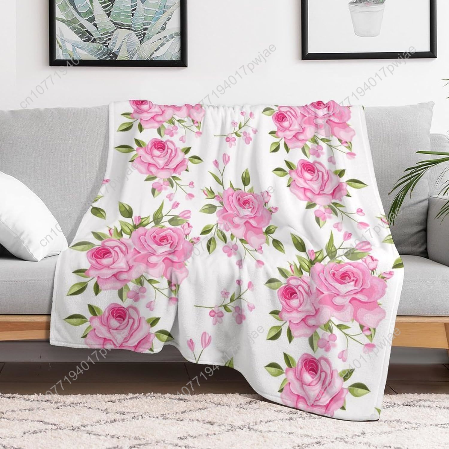 ผ้าห่มลายดอกไม้สีชมพู ของขวัญต - Home Textiles & Decorations บทวิจารณ์และราคา