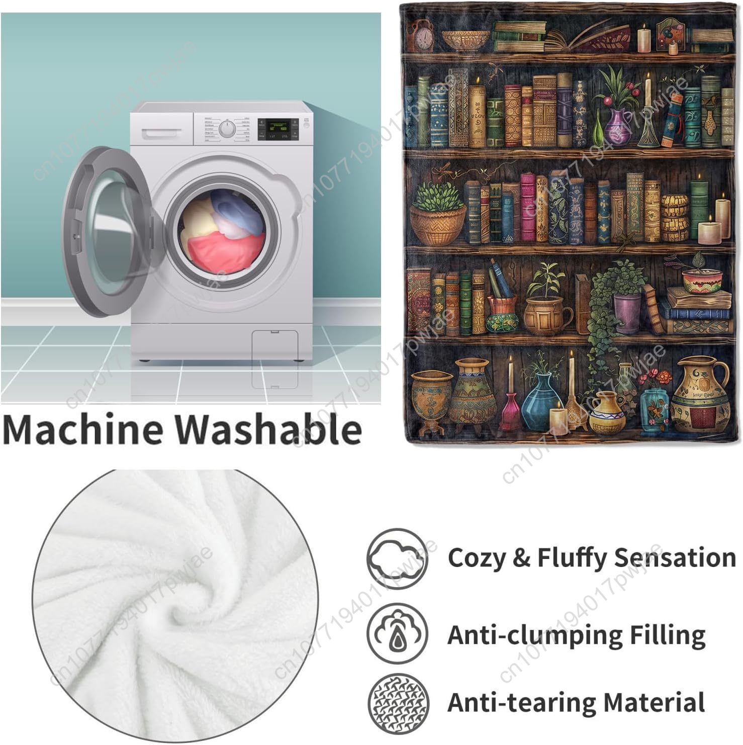 ผ้าห่มลายชั้นวางหนังสือวินเทจ  - Home Textiles & Decorations บทวิจารณ์และราคา