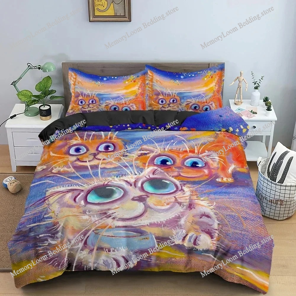 ชุดเครื่องนอนลายการ์ตูนแมวสีน้ - Home Textiles Trends บทวิจารณ์และราคา